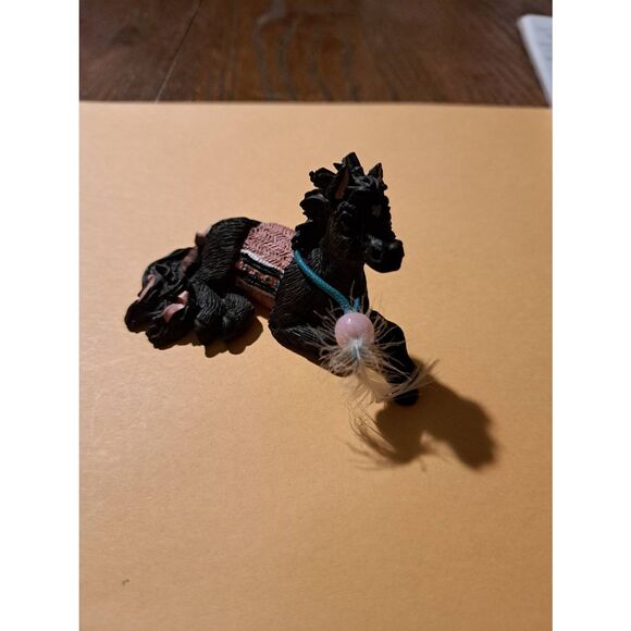 Vintage Hand-Painted Black Horse Pony Southwest Figurine with Blanket & Ribbon - Picture 1 of 6